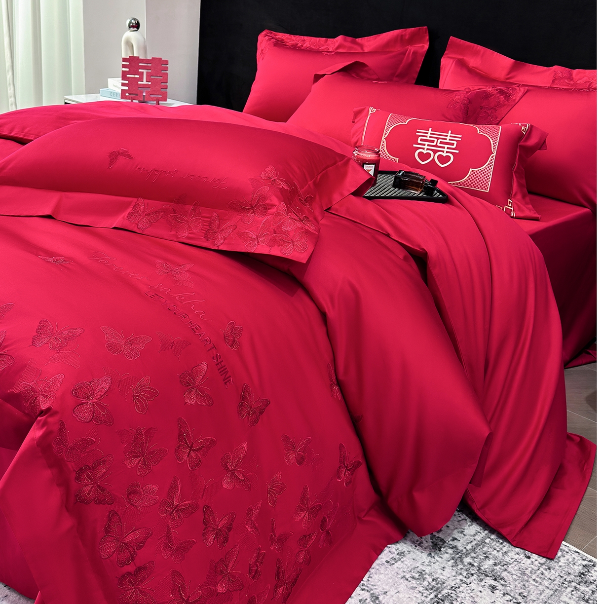 91家纺网 家纺一手货源 找家纺 星蕴家纺 2026新款高档全棉婚庆四件套 挚爱一生