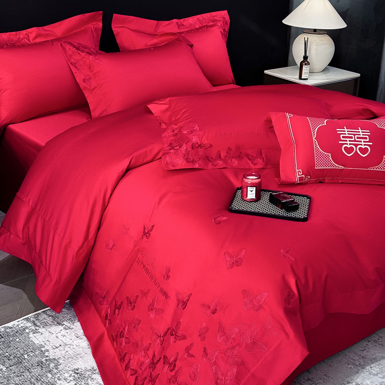 91家纺网 家纺一手货源 找家纺 星蕴家纺 2026新款高档全棉婚庆四件套 挚爱一生