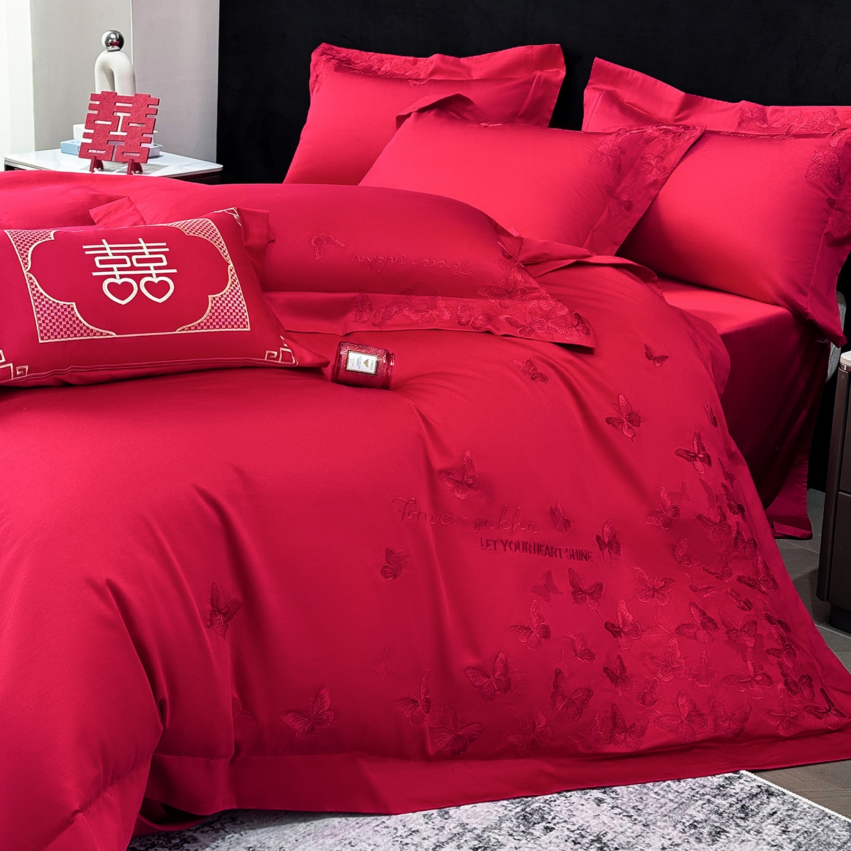 91家纺网 家纺一手货源 找家纺 星蕴家纺 2026新款高档全棉婚庆四件套 挚爱一生