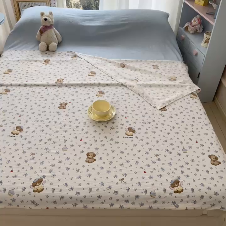 91家纺网 家纺一手货源 找家纺 Sweet dreams甜梦 2026新款A类皱皱双层纱小清新酒店一体式旅行睡袋 碎花小狗