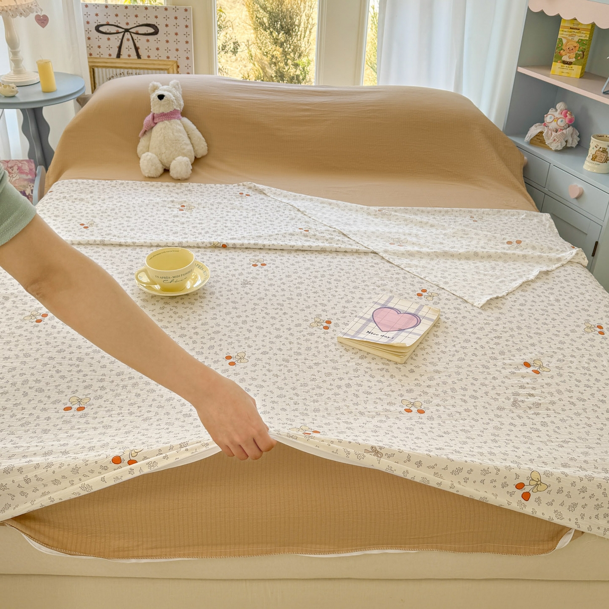 91家纺网 家纺一手货源 找家纺 Sweet dreams甜梦 2026新款A类皱皱双层纱小清新酒店一体式旅行睡袋 碎花樱桃