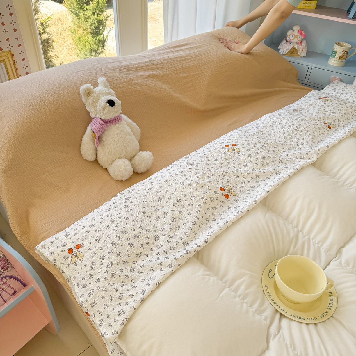 91家纺网 家纺一手货源 找家纺 Sweet dreams甜梦 2026新款A类皱皱双层纱小清新酒店一体式旅行睡袋 碎花樱桃