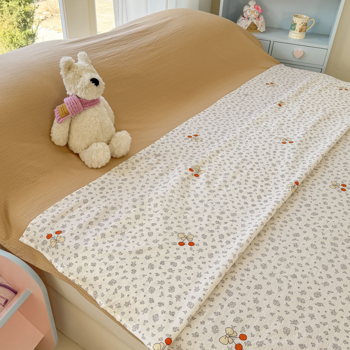 91家纺网 家纺一手货源 找家纺 Sweet dreams甜梦 2026新款A类皱皱双层纱小清新酒店一体式旅行睡袋 碎花樱桃