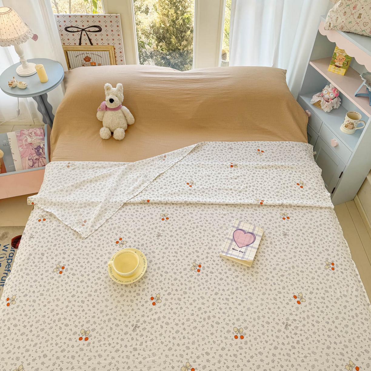 91家纺网 家纺一手货源 找家纺 Sweet dreams甜梦 2026新款A类皱皱双层纱小清新酒店一体式旅行睡袋 碎花樱桃