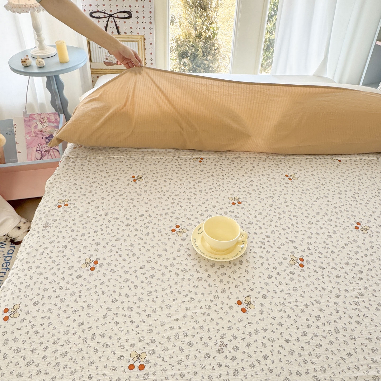 91家纺网 家纺一手货源 找家纺 Sweet dreams甜梦 2026新款A类皱皱双层纱小清新酒店一体式旅行睡袋 碎花樱桃