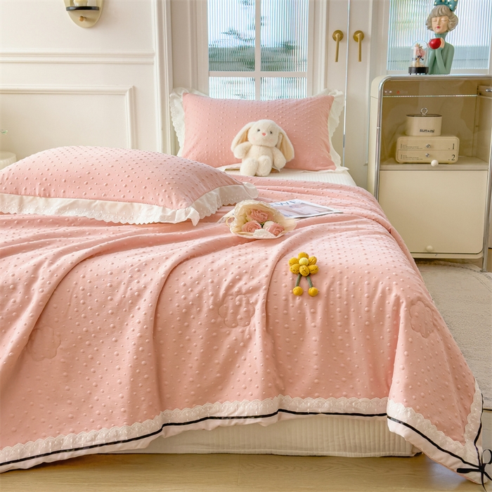 91家纺网 家纺一手货源 找家纺 布凡家居 2026新款四层纱按摩豆豆被泡泡夏被子被芯 小花-豆沙