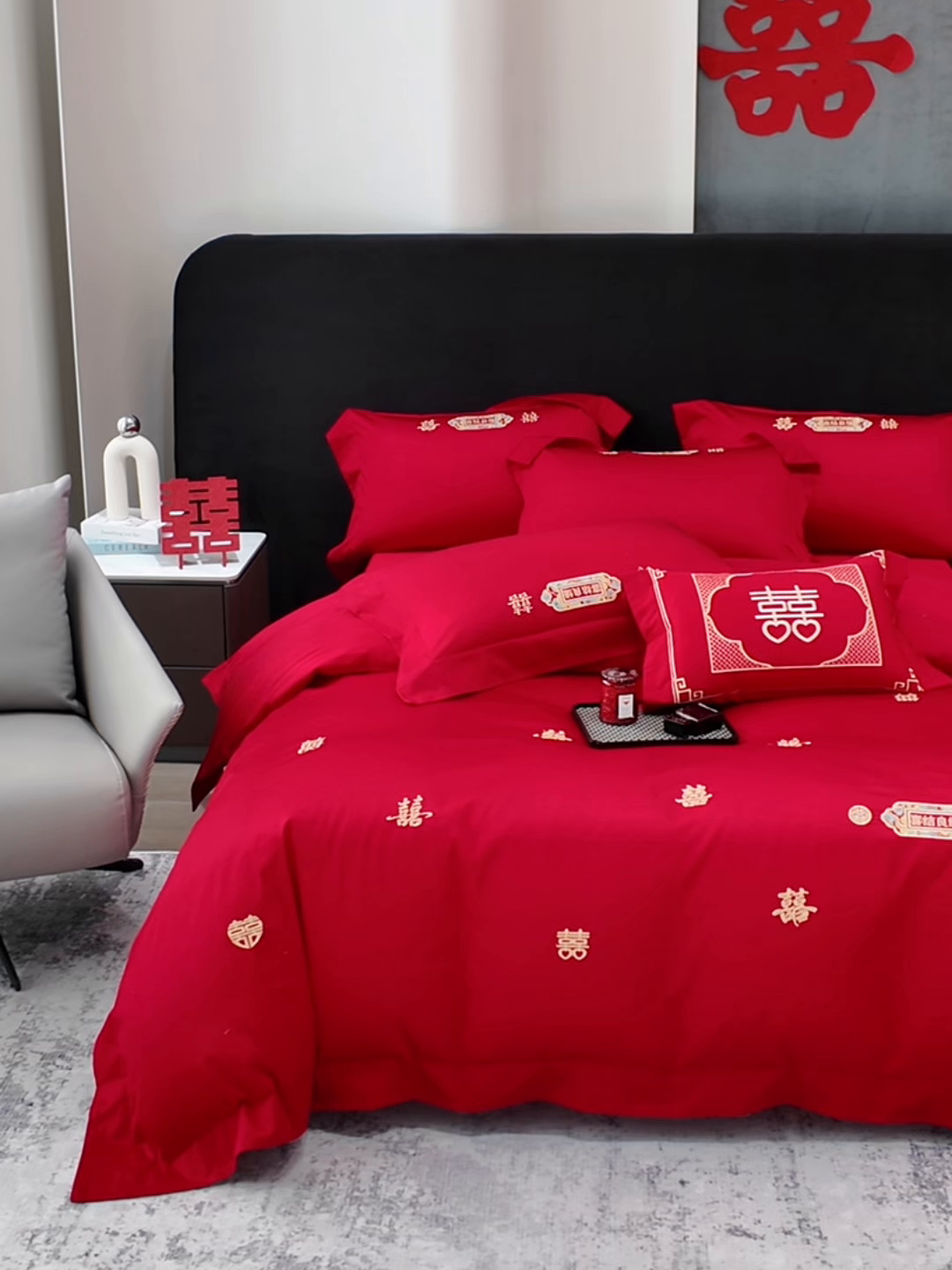 91家纺网 家纺一手货源 找家纺 星蕴家纺 2026新款高档全棉婚庆四件套 喜结良缘