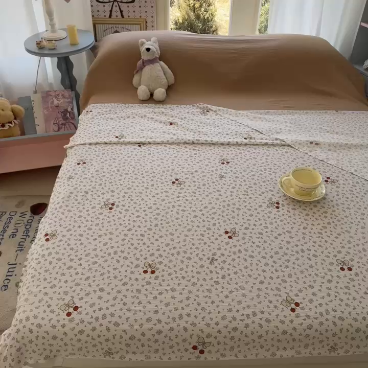 91家纺网 家纺一手货源 找家纺 Sweet dreams甜梦 2026新款A类皱皱双层纱小清新酒店一体式旅行睡袋 碎花樱桃