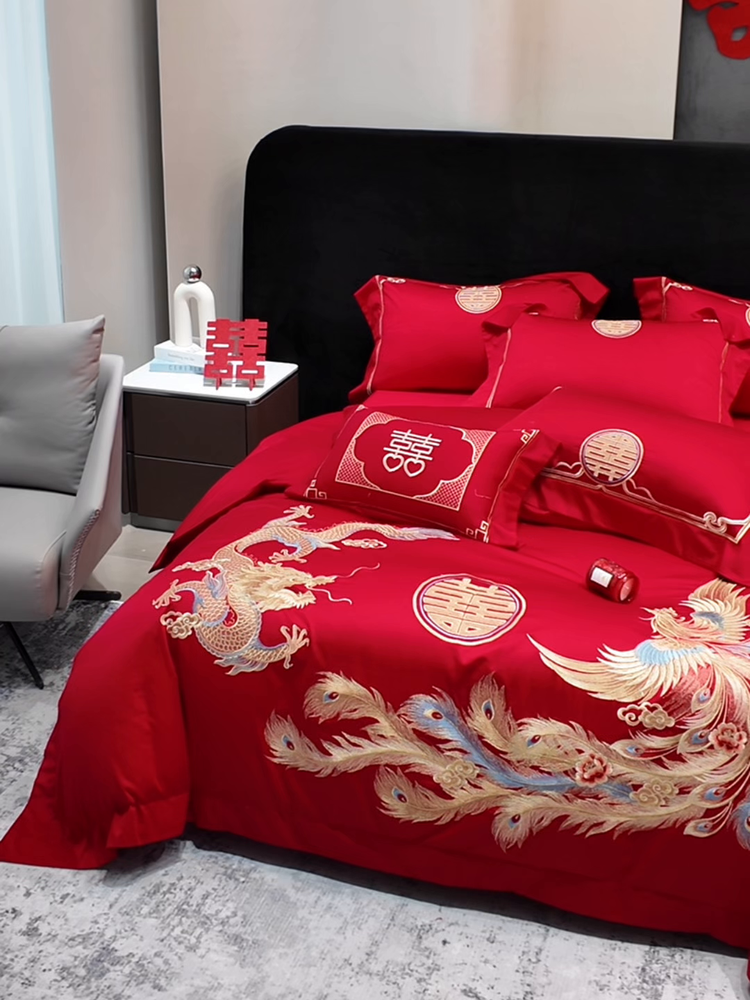 91家纺网 家纺一手货源 找家纺 星蕴家纺 2026新款高档全棉婚庆四件套 龙姿凤彩