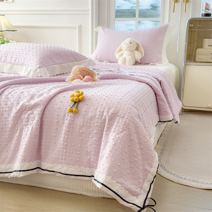 91家纺网 家纺一手货源 找家纺 布凡家居 2026新款四层纱按摩豆豆被泡泡夏被子被芯 小花-浅粉