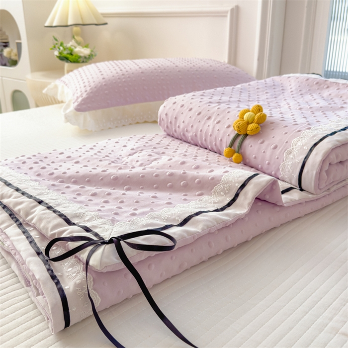 91家纺网 家纺一手货源 找家纺 布凡家居 2026新款四层纱按摩豆豆被泡泡夏被子被芯 小花-浅粉