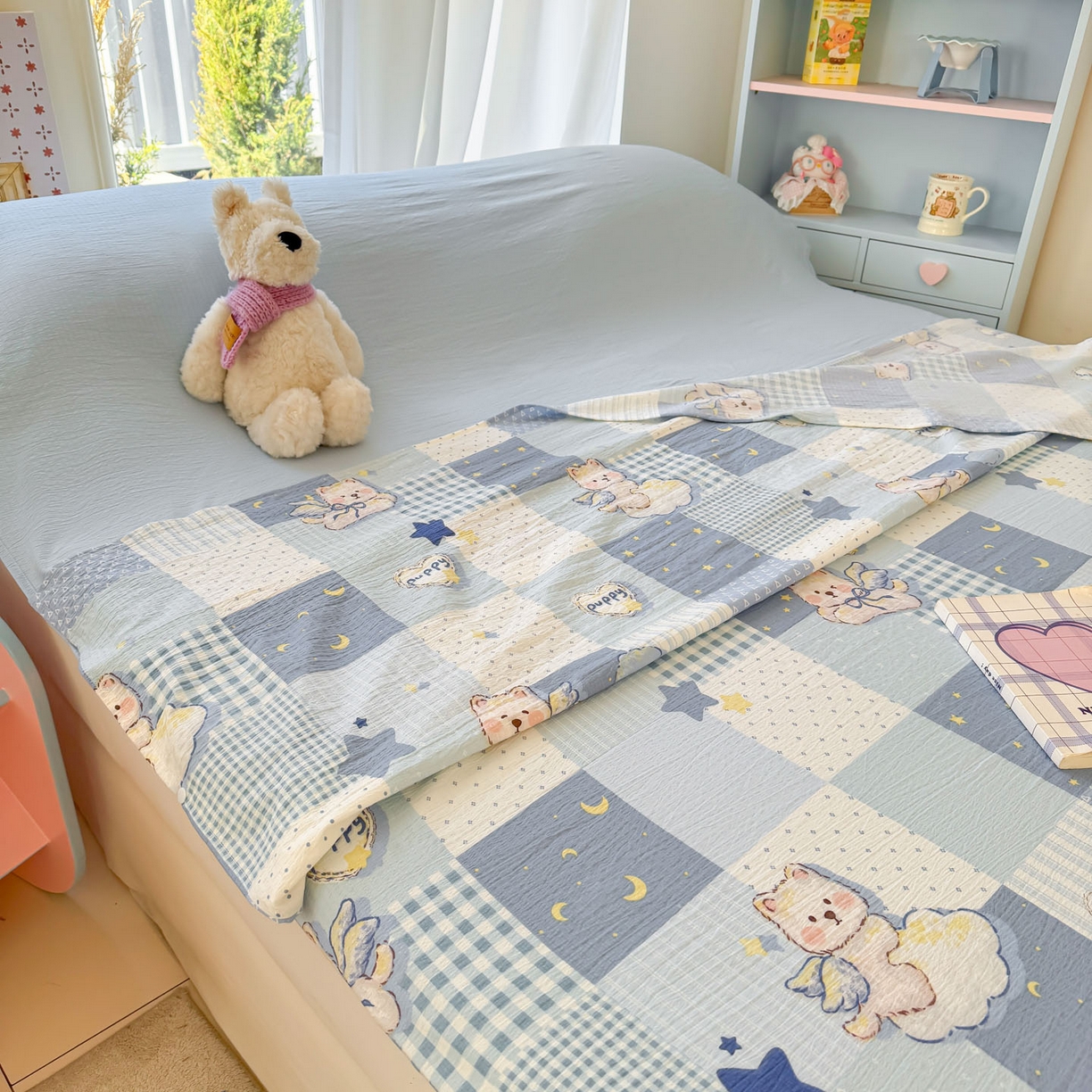 91家纺网 家纺一手货源 找家纺 Sweet dreams甜梦 2026新款A类皱皱双层纱小清新酒店一体式旅行睡袋 晚安小熊