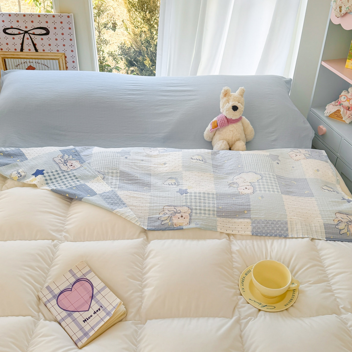 91家纺网 家纺一手货源 找家纺 Sweet dreams甜梦 2026新款A类皱皱双层纱小清新酒店一体式旅行睡袋 晚安小熊