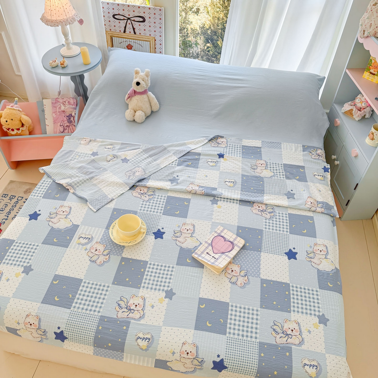 91家纺网 家纺一手货源 找家纺 Sweet dreams甜梦 2026新款A类皱皱双层纱小清新酒店一体式旅行睡袋 晚安小熊