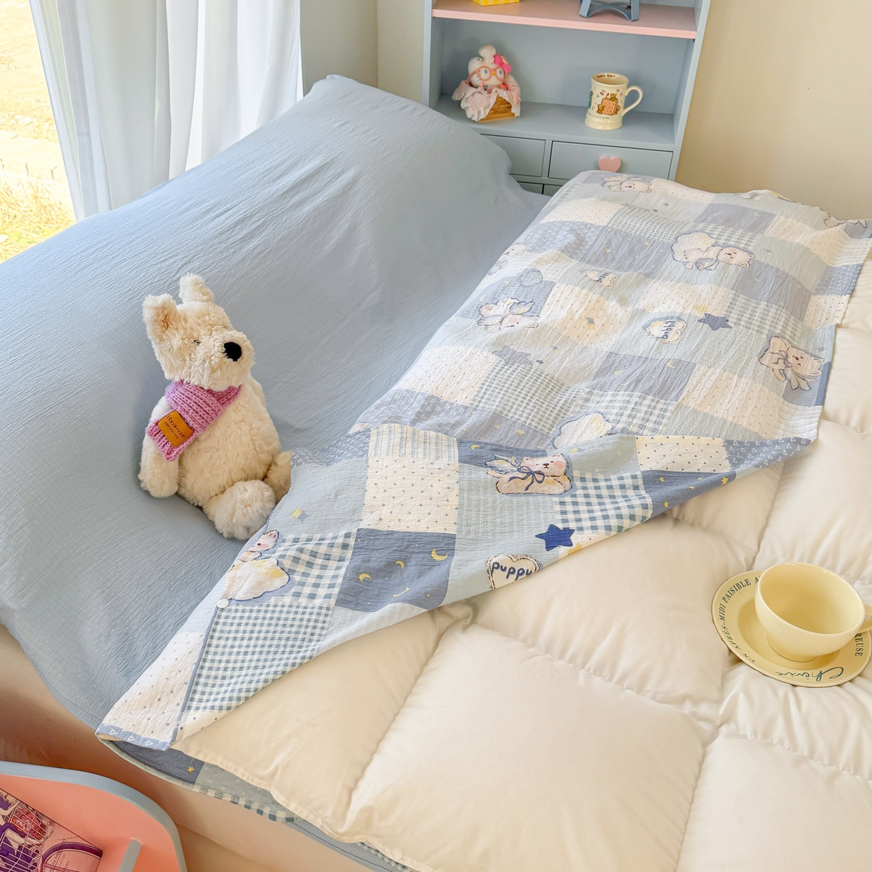 91家纺网 家纺一手货源 找家纺 Sweet dreams甜梦 2026新款A类皱皱双层纱小清新酒店一体式旅行睡袋 晚安小熊