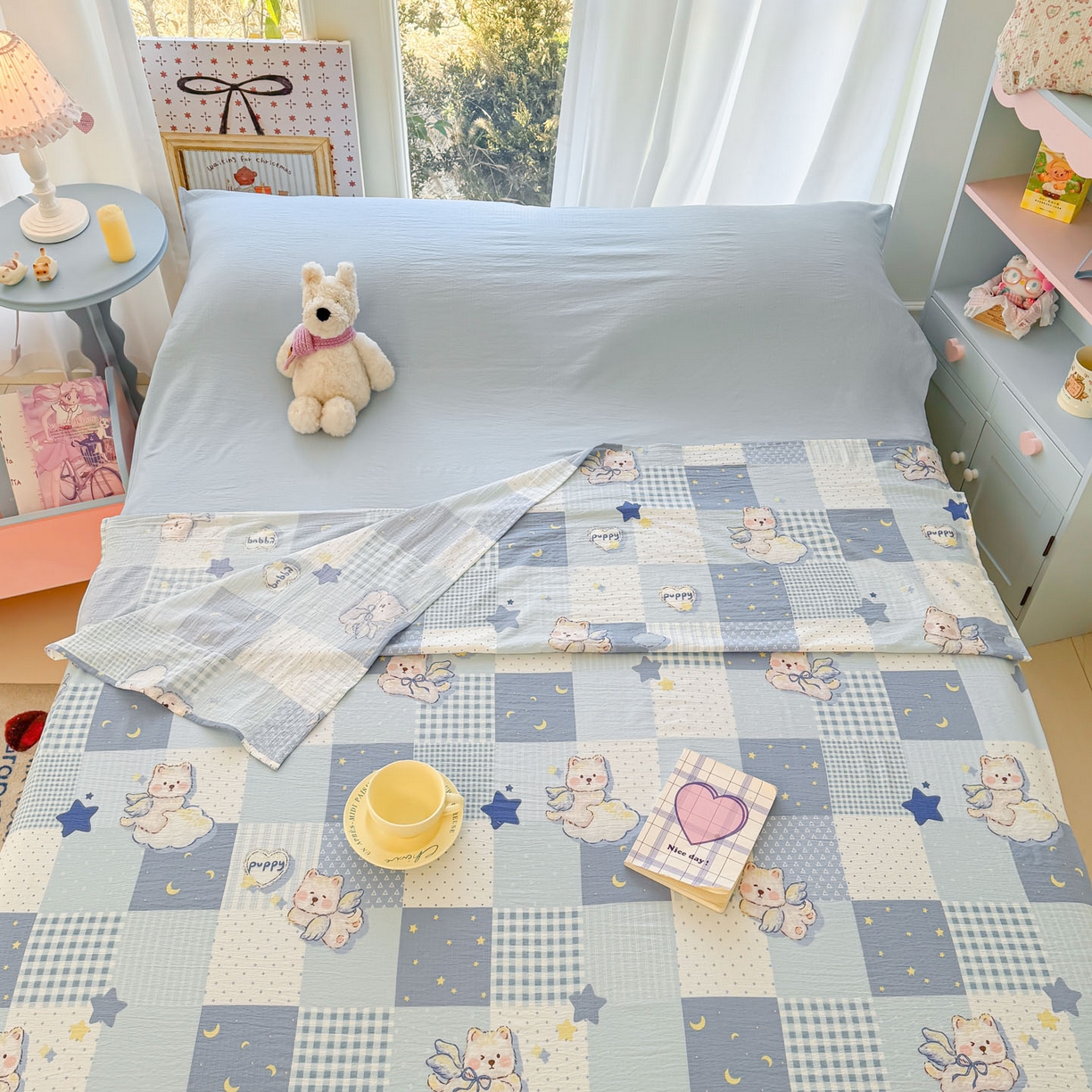 91家纺网 家纺一手货源 找家纺 Sweet dreams甜梦 2026新款A类皱皱双层纱小清新酒店一体式旅行睡袋 晚安小熊