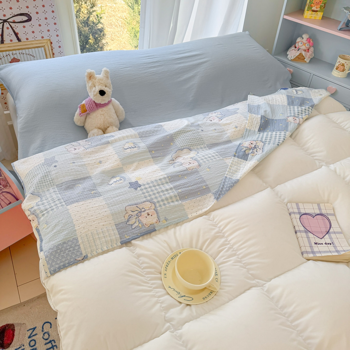 91家纺网 家纺一手货源 找家纺 Sweet dreams甜梦 2026新款A类皱皱双层纱小清新酒店一体式旅行睡袋 晚安小熊