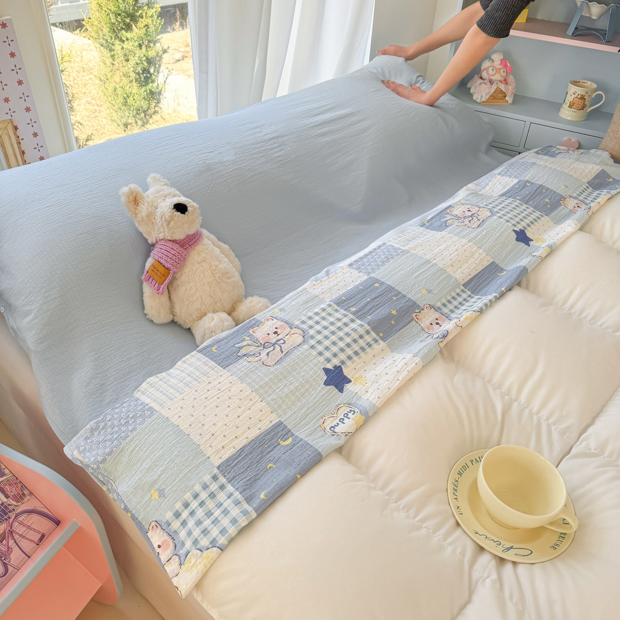 91家纺网 家纺一手货源 找家纺 Sweet dreams甜梦 2026新款A类皱皱双层纱小清新酒店一体式旅行睡袋 晚安小熊