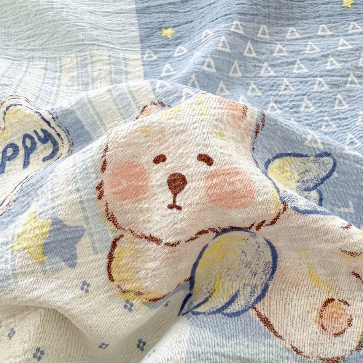 91家纺网 家纺一手货源 找家纺 Sweet dreams甜梦 2026新款A类皱皱双层纱小清新酒店一体式旅行睡袋 晚安小熊