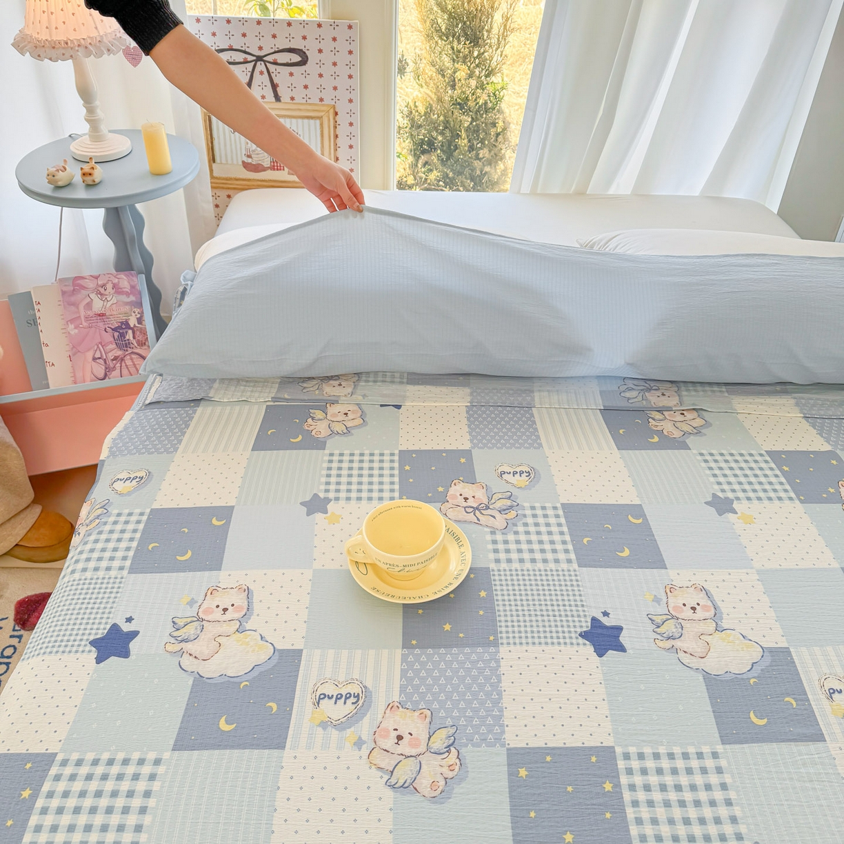 91家纺网 家纺一手货源 找家纺 Sweet dreams甜梦 2026新款A类皱皱双层纱小清新酒店一体式旅行睡袋 晚安小熊