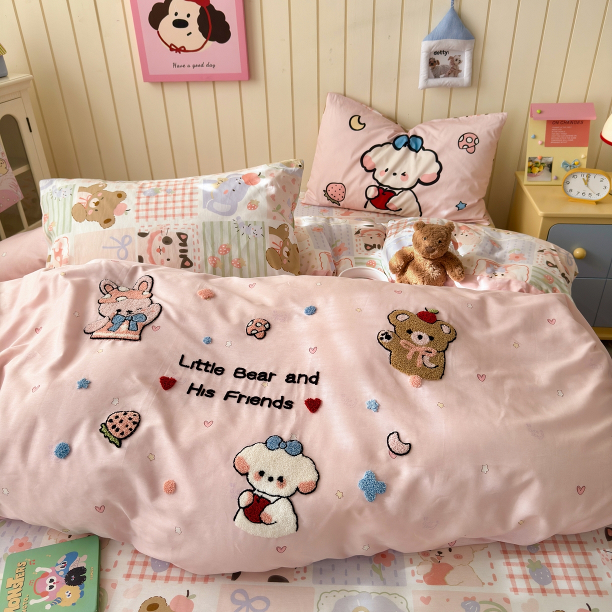 91家纺网 家纺一手货源 找家纺 （总）云锦家居 2026新款13370纯棉毛巾绣呆萌系列四件套第一波