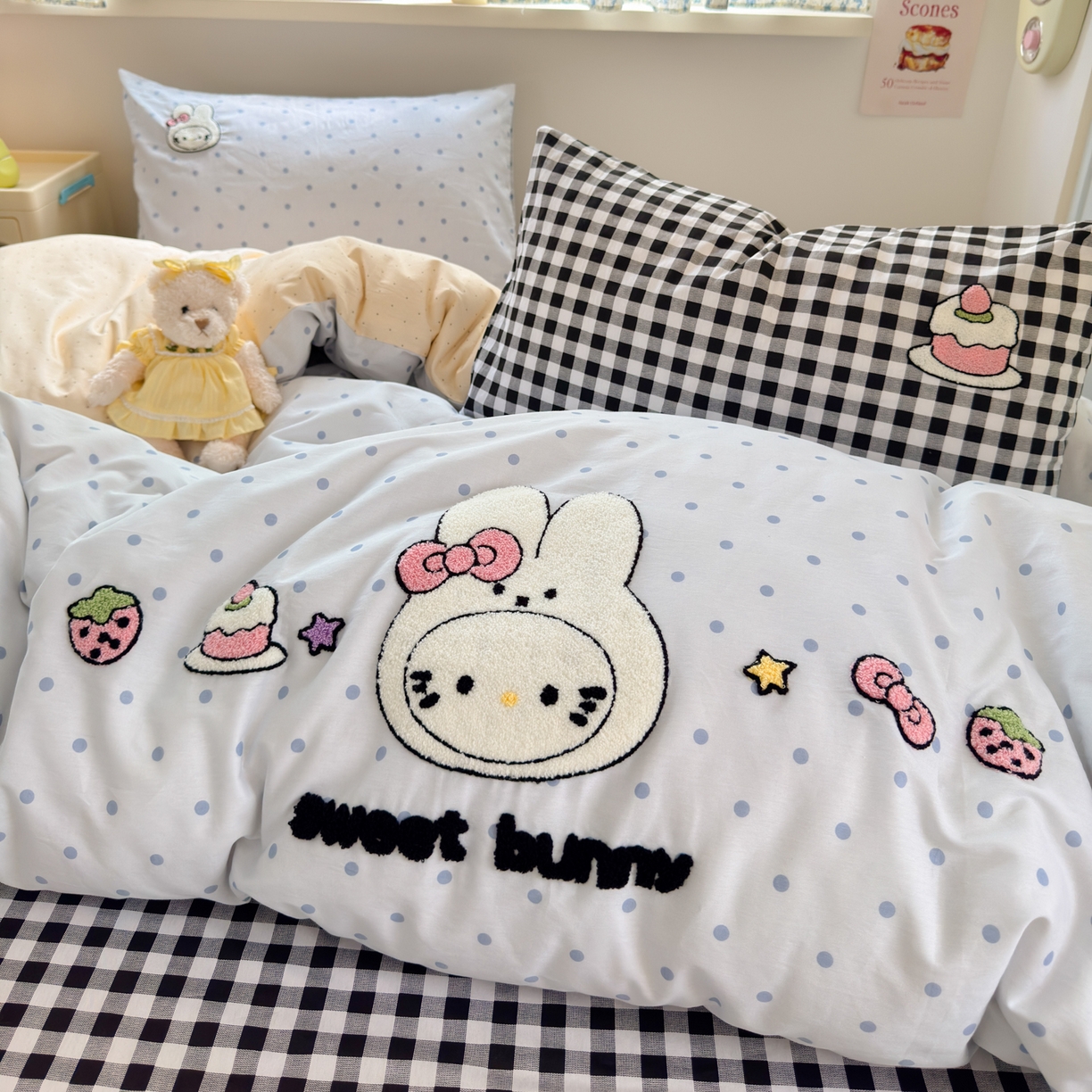 云锦家居 2026新款13370纯棉毛巾绣呆萌系列四件套第一波 波点米菲兔