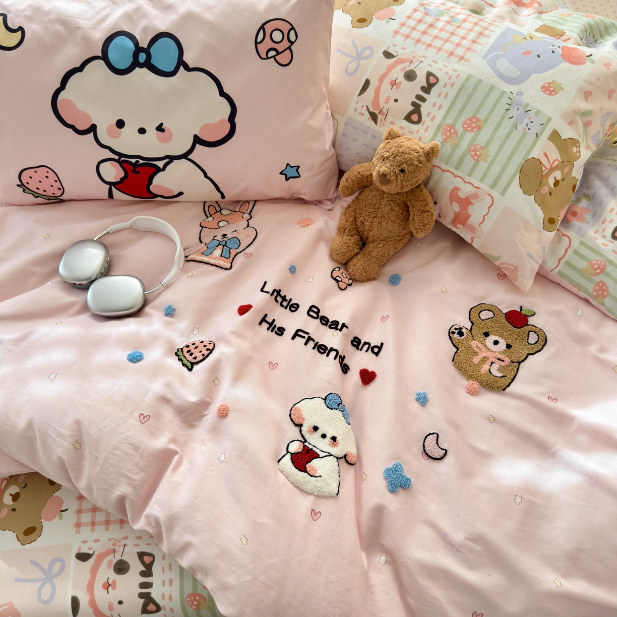 91家纺网 家纺一手货源 找家纺 云锦家居 2026新款13370纯棉毛巾绣呆萌系列四件套第一波 拼图屋