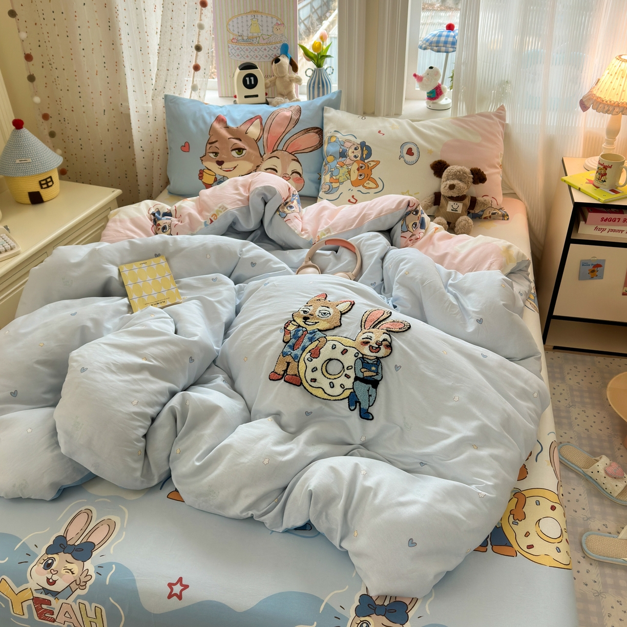 91家纺网 家纺一手货源 找家纺 云锦家居 2026新款13370纯棉毛巾绣呆萌系列四件套第一波 萌趣CP