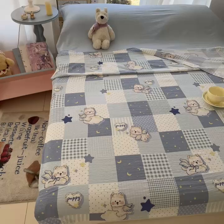 91家纺网 家纺一手货源 找家纺 Sweet dreams甜梦 2026新款A类皱皱双层纱小清新酒店一体式旅行睡袋 晚安小熊