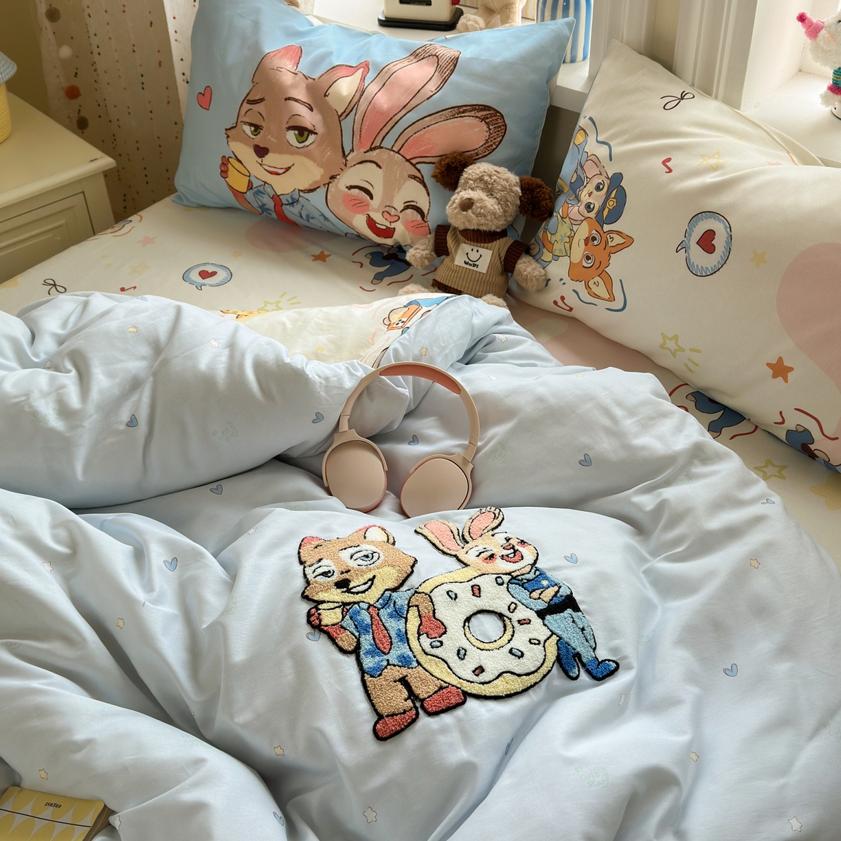 91家纺网 家纺一手货源 找家纺 云锦家居 2026新款13370纯棉毛巾绣呆萌系列四件套第一波 萌趣CP