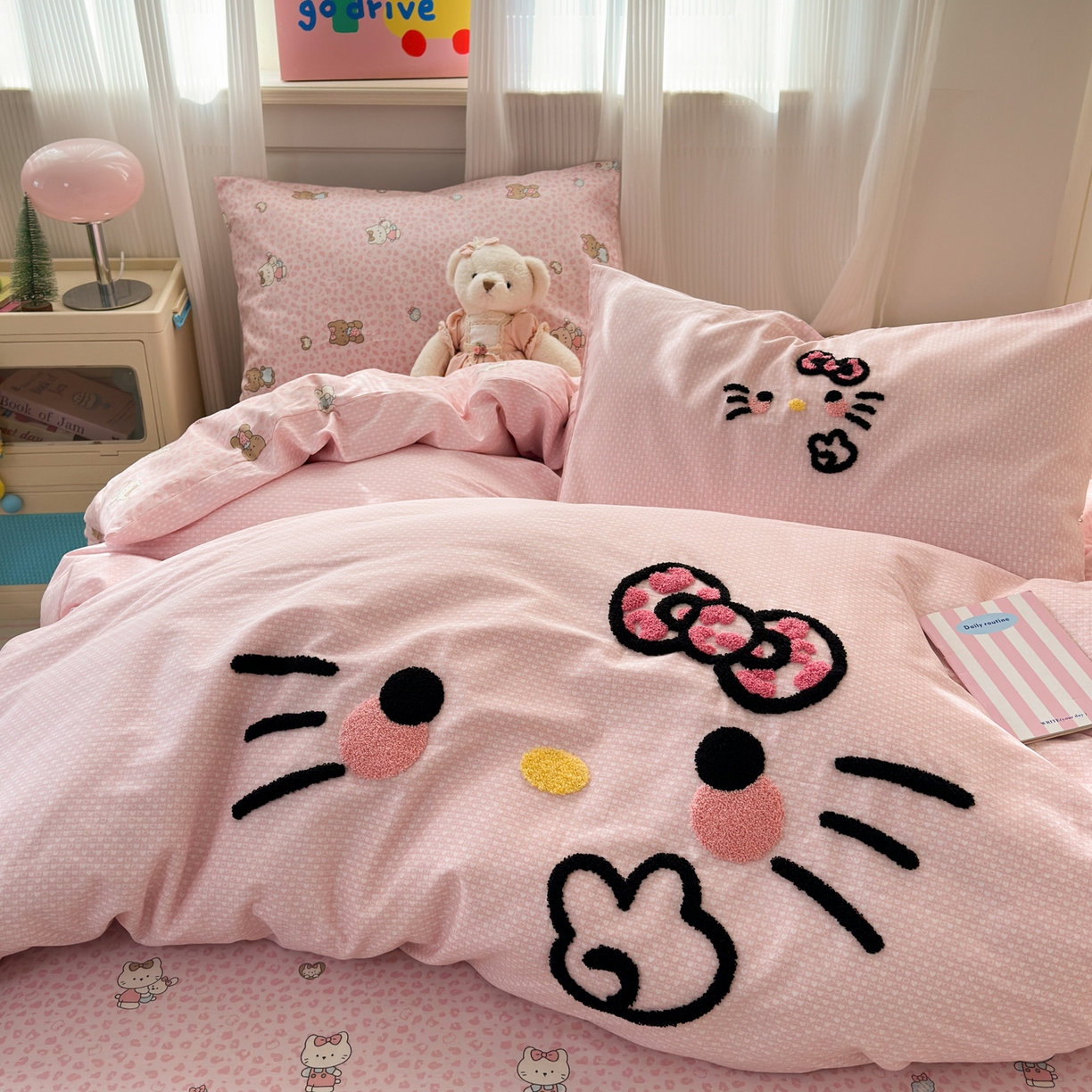 云锦家居 2026新款13370纯棉毛巾绣呆萌系列四件套第一波 豹纹KT 粉