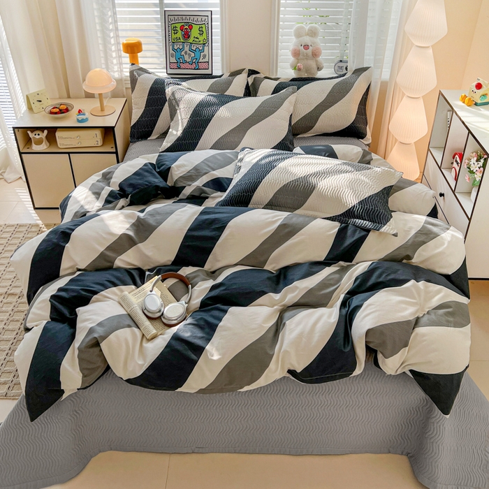 梦精灵家纺 2026新款纯棉床盖四件套全棉绗缝夹棉防滑床单四季通用榻榻米单人学生宿舍 极简主义AB灰