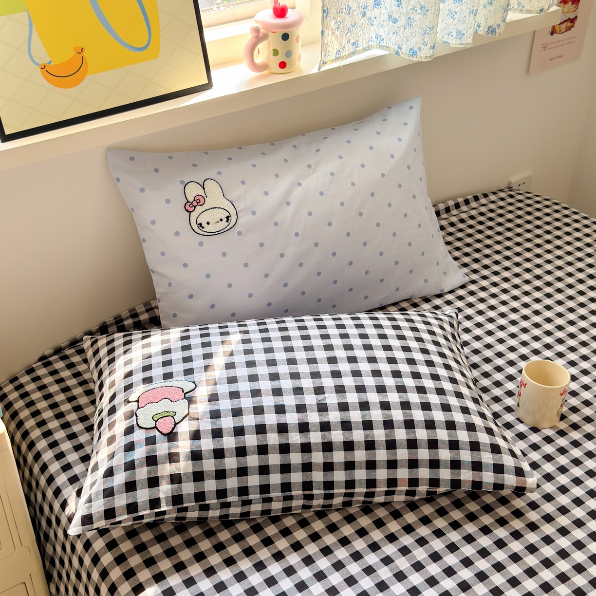 91家纺网 家纺一手货源 找家纺 云锦家居 2026新款13370纯棉毛巾绣呆萌系列四件套第一波 波点米菲兔