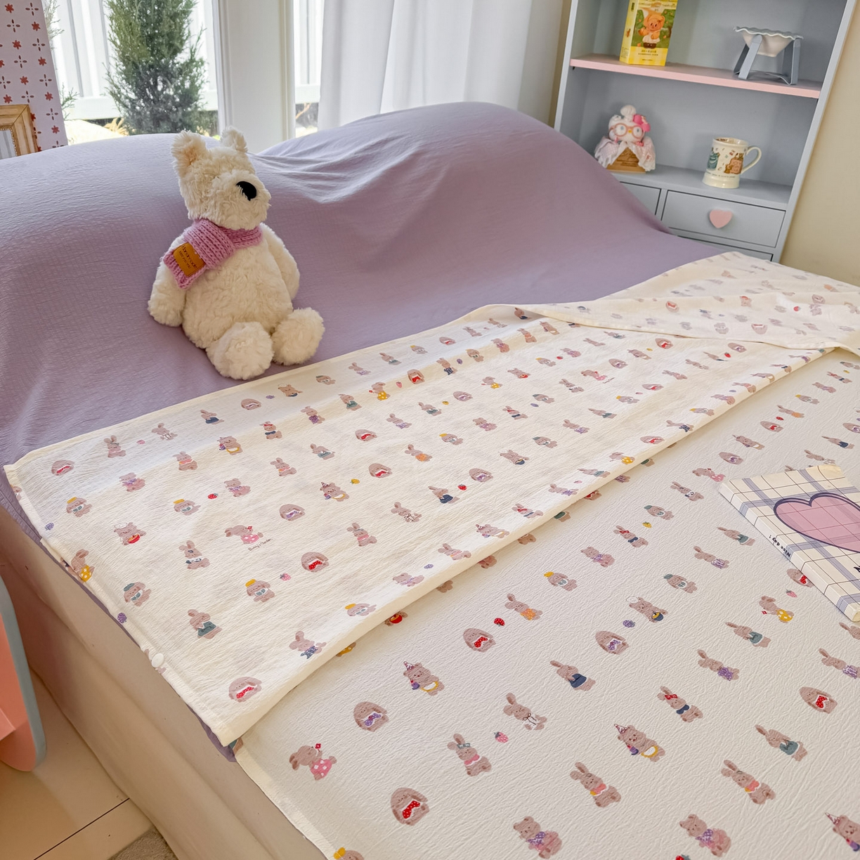 91家纺网 家纺一手货源 找家纺 Sweet dreams甜梦 2026新款A类皱皱双层纱小清新酒店一体式旅行睡袋 小兔仔