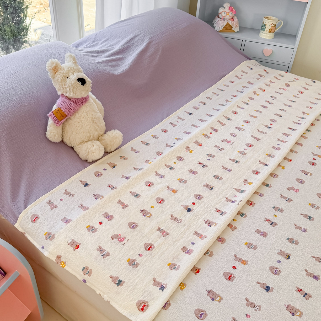 91家纺网 家纺一手货源 找家纺 Sweet dreams甜梦 2026新款A类皱皱双层纱小清新酒店一体式旅行睡袋 小兔仔