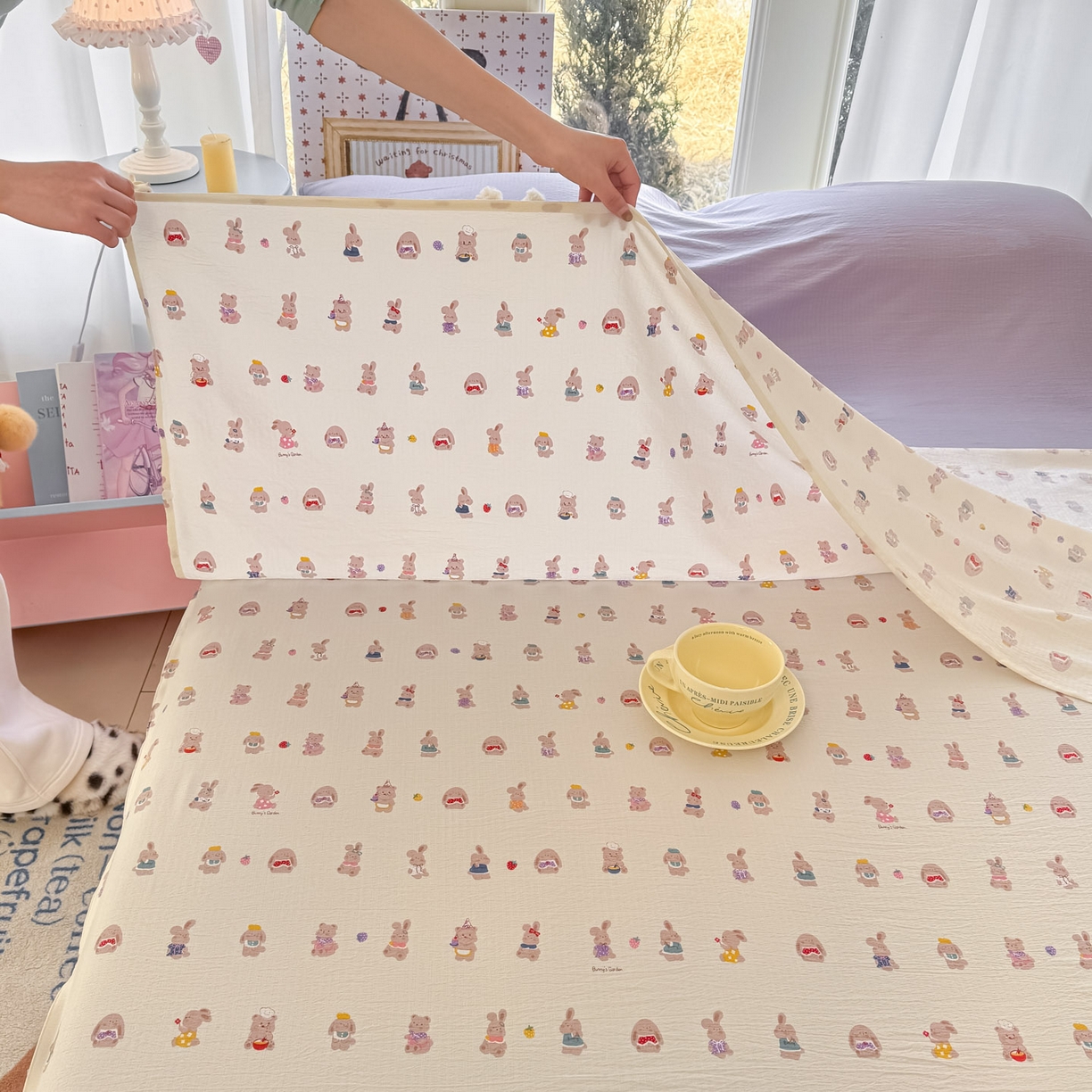 91家纺网 家纺一手货源 找家纺 Sweet dreams甜梦 2026新款A类皱皱双层纱小清新酒店一体式旅行睡袋 小兔仔