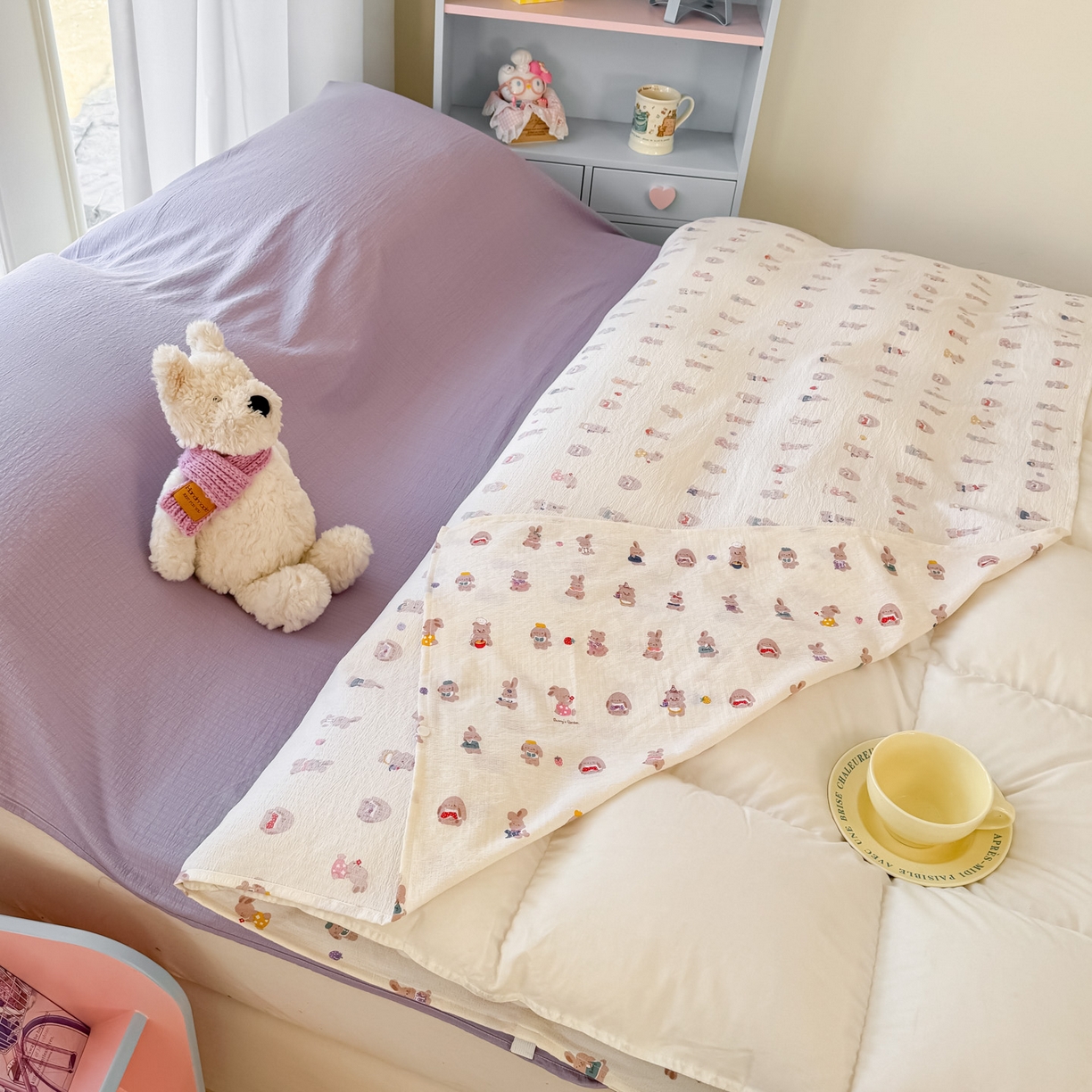 91家纺网 家纺一手货源 找家纺 Sweet dreams甜梦 2026新款A类皱皱双层纱小清新酒店一体式旅行睡袋 小兔仔