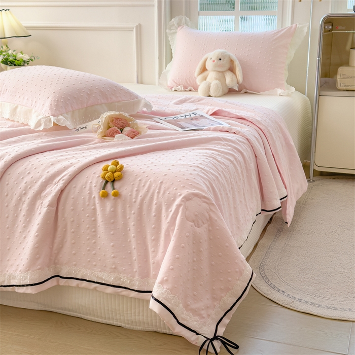 91家纺网 家纺一手货源 找家纺 布凡家居 2026新款四层纱按摩豆豆被泡泡夏被子被芯 小花-樱花粉