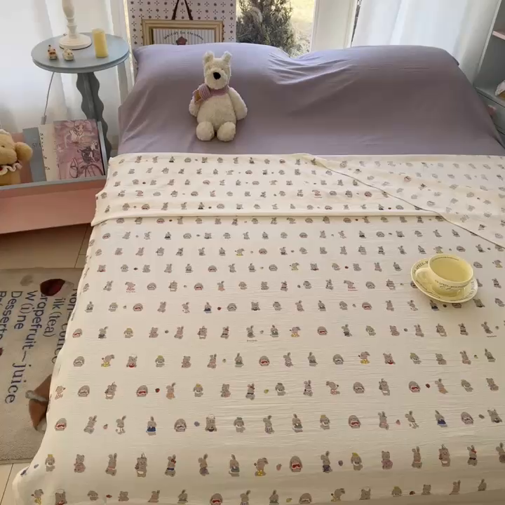 91家纺网 家纺一手货源 找家纺 Sweet dreams甜梦 2026新款A类皱皱双层纱小清新酒店一体式旅行睡袋 小兔仔