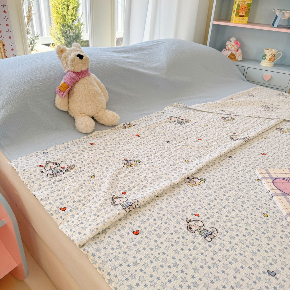 91家纺网 家纺一手货源 找家纺 Sweet dreams甜梦 2026新款A类皱皱双层纱小清新酒店一体式旅行睡袋 星星小狗