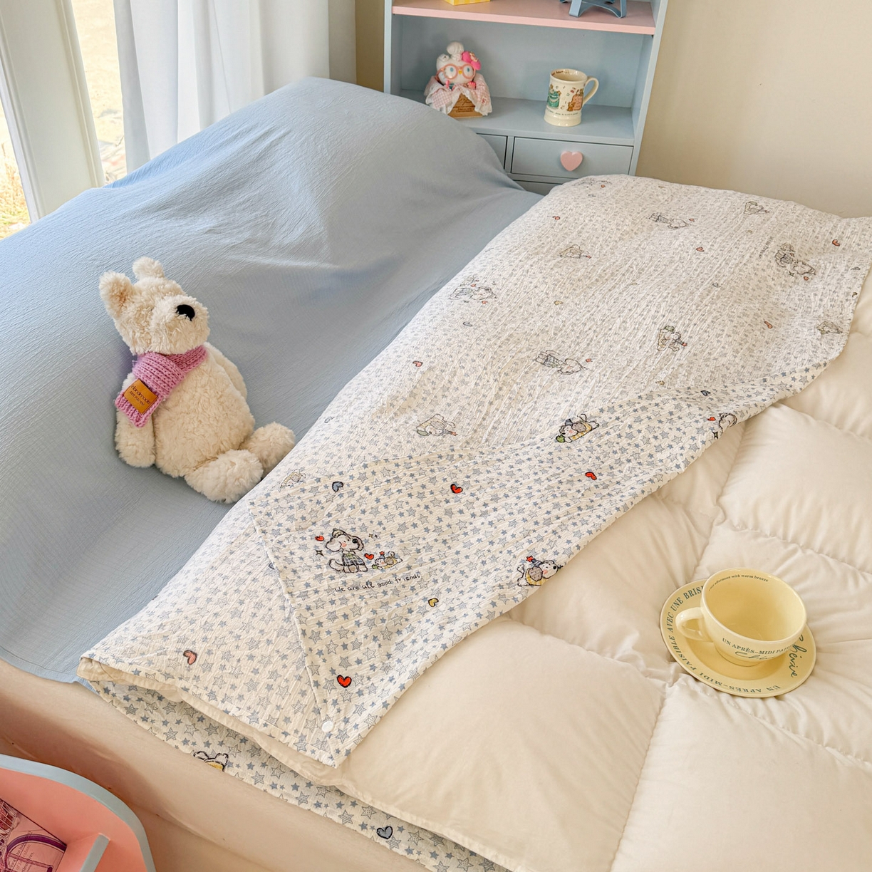 91家纺网 家纺一手货源 找家纺 Sweet dreams甜梦 2026新款A类皱皱双层纱小清新酒店一体式旅行睡袋 星星小狗