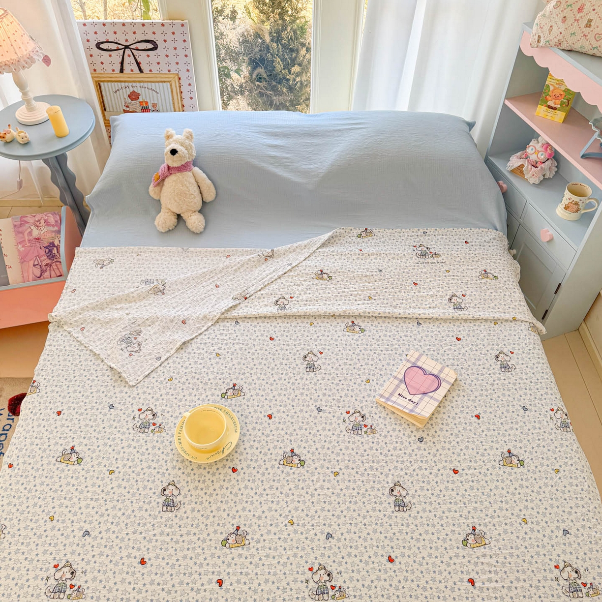 91家纺网 家纺一手货源 找家纺 Sweet dreams甜梦 2026新款A类皱皱双层纱小清新酒店一体式旅行睡袋 星星小狗