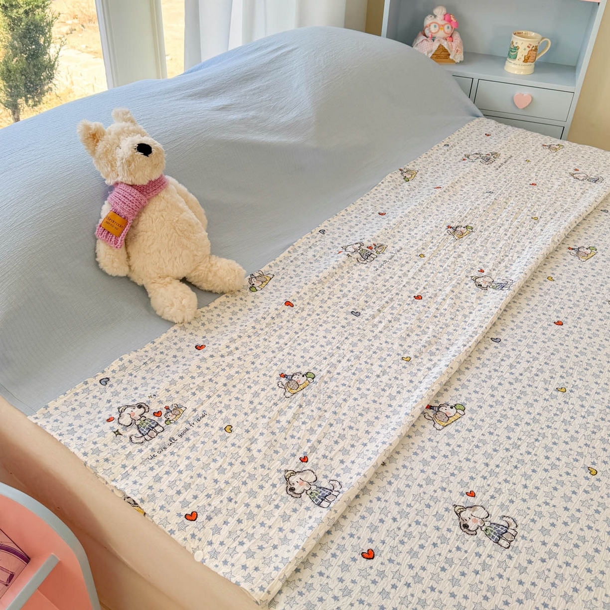 91家纺网 家纺一手货源 找家纺 Sweet dreams甜梦 2026新款A类皱皱双层纱小清新酒店一体式旅行睡袋 星星小狗