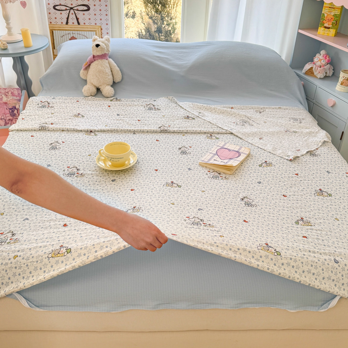 91家纺网 家纺一手货源 找家纺 Sweet dreams甜梦 2026新款A类皱皱双层纱小清新酒店一体式旅行睡袋 星星小狗