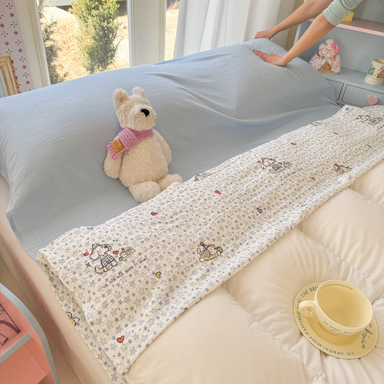 91家纺网 家纺一手货源 找家纺 Sweet dreams甜梦 2026新款A类皱皱双层纱小清新酒店一体式旅行睡袋 星星小狗