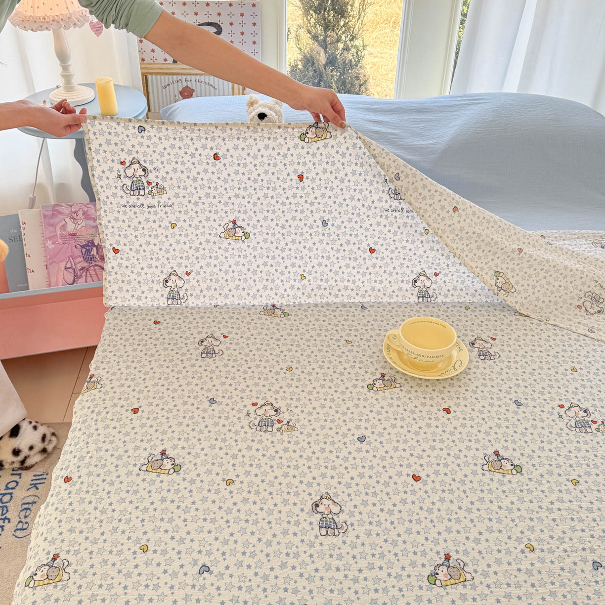 91家纺网 家纺一手货源 找家纺 Sweet dreams甜梦 2026新款A类皱皱双层纱小清新酒店一体式旅行睡袋 星星小狗