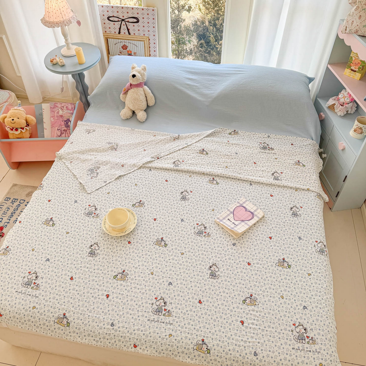 91家纺网 家纺一手货源 找家纺 Sweet dreams甜梦 2026新款A类皱皱双层纱小清新酒店一体式旅行睡袋 星星小狗