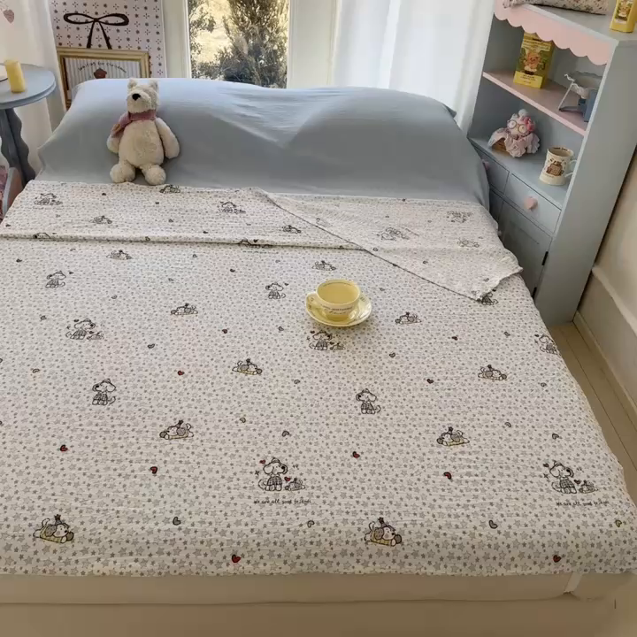 91家纺网 家纺一手货源 找家纺 Sweet dreams甜梦 2026新款A类皱皱双层纱小清新酒店一体式旅行睡袋 星星小狗