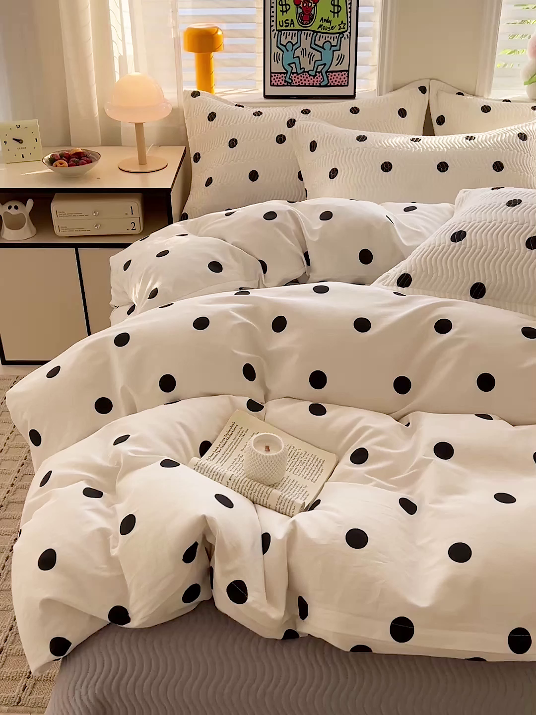 91家纺网 家纺一手货源 找家纺 梦精灵家纺 2026新款纯棉床盖四件套全棉绗缝夹棉防滑床单四季通用榻榻米单人学生宿舍 浪漫波点AB灰