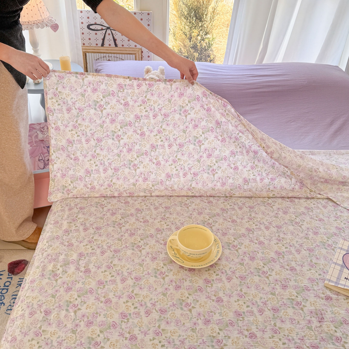 91家纺网 家纺一手货源 找家纺 Sweet dreams甜梦 2026新款A类皱皱双层纱小清新酒店一体式旅行睡袋 紫玫瑰